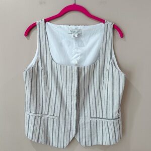 NWT Rachel Zoe Beige Striped Linen Blend Vest Square Neck Waistcoat Womens Small